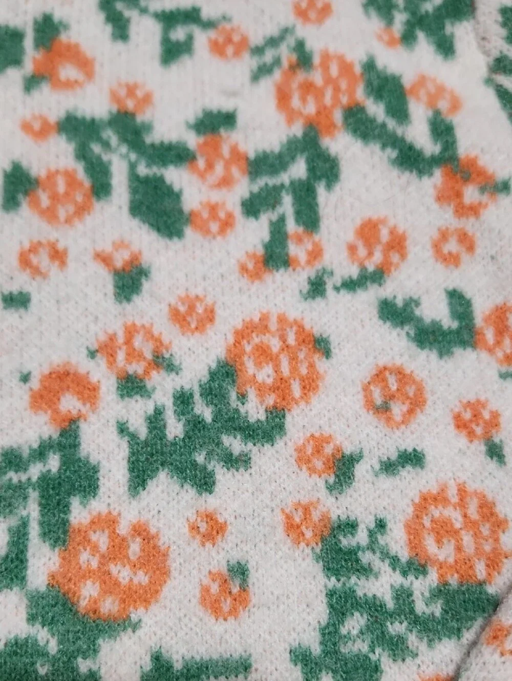 Coquette Orange Green Floral Scalloped Open Knit Sweater Crop Size Small